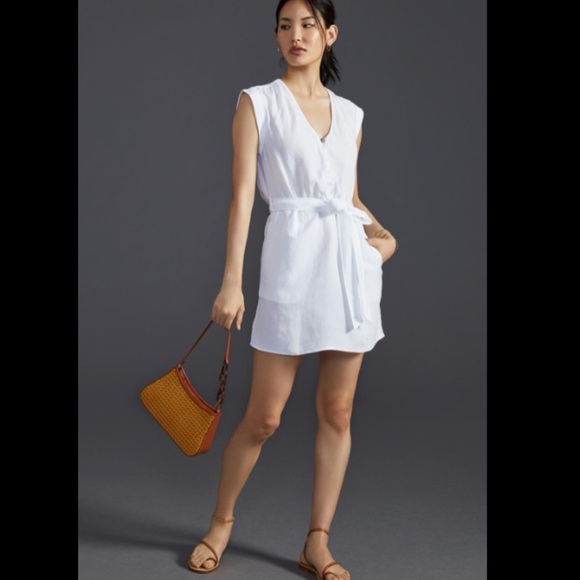 NWT Anthropologie - Cloth & Stone - Button-Front Mini Dress in White - Picture 3 of 14